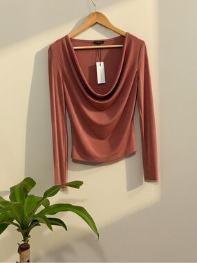 Dynamite Draped Cowl Neck Long Sleeve Top - Dusty Rose